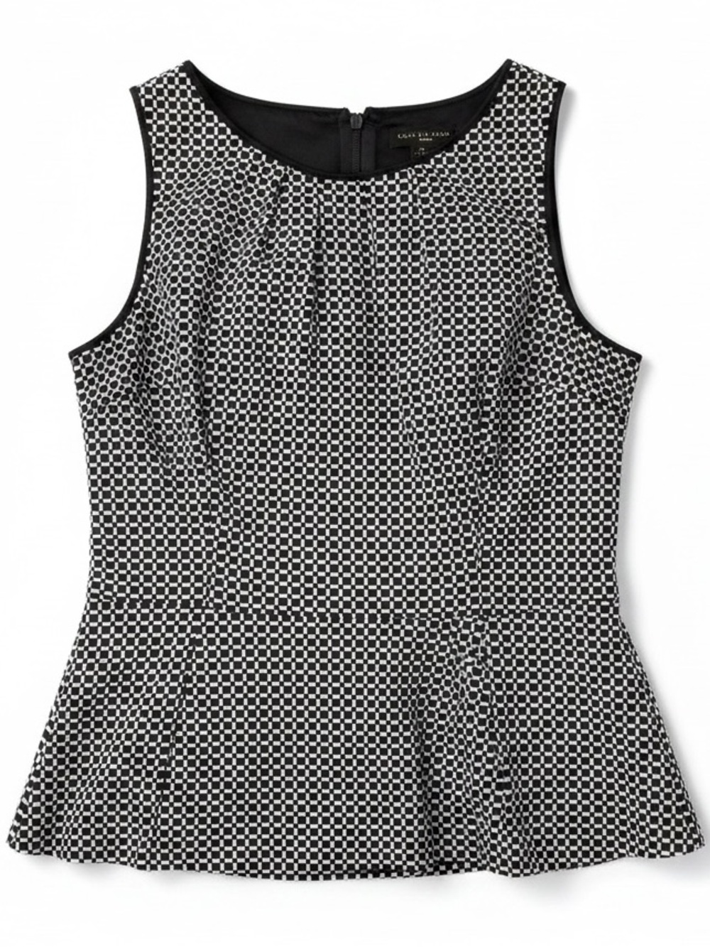 WHBM Black White Check Peplum Top Size 12 Sleeveless Structured Blouse